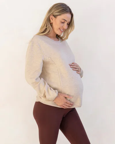 Angel Maternity Harper Maternity/Nursing Sweatshirt with Zipper in Apricot