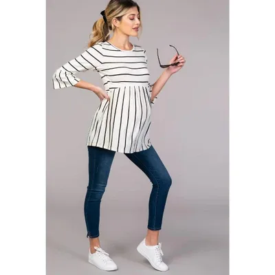 Target Pinkblush PinkBlush Ivory Striped Peplum Ruffle Maternity Top Large