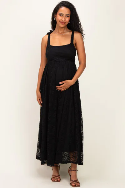 PinkBlush Black Sleeveless Lace Maternity Maxi Dress