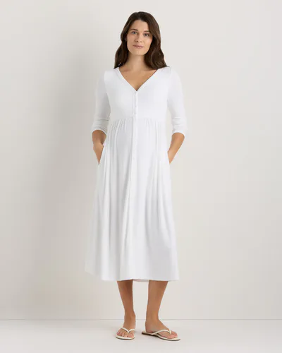 Quince Bamboo Rib Maternity Long Sleeve Button Front Dress