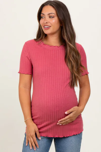PinkBlush Mauve Ribbed Short Sleeve Maternity Top