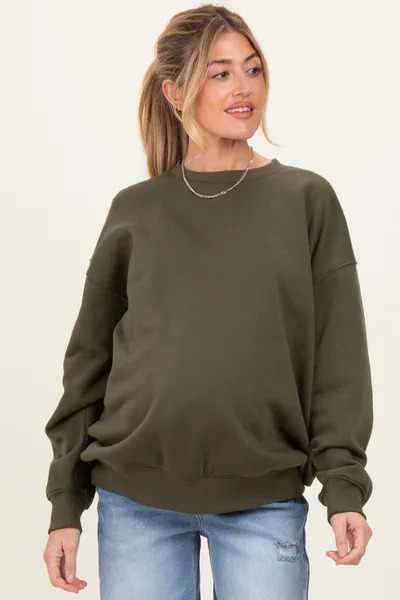 PinkBlush Olive Oversized Maternity Fleece Sweatshirt