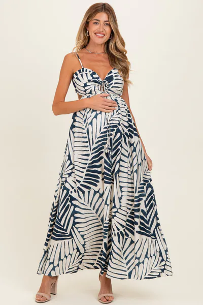 PinkBlush Navy Printed Cutout Tie Back Maternity Maxi Dress