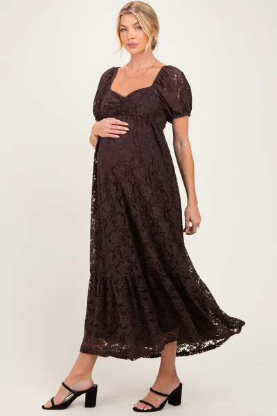 PinkBlush Brown Lace Maternity Maxi Dress