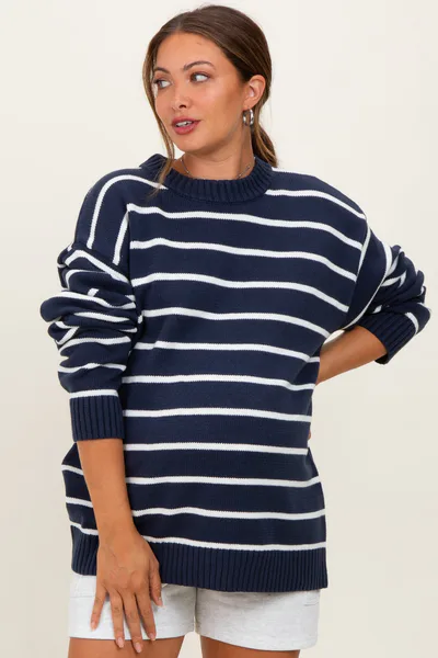 PinkBlush Navy Striped Oversized Maternity Sweater