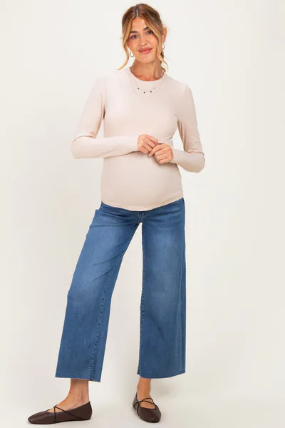 PinkBlush Blue Raw Hem Cropped Wide Leg Maternity Jeans