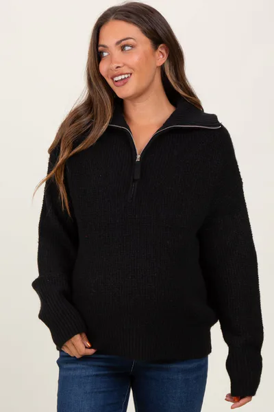 PinkBlush Black Half Zip Maternity Pullover Sweater