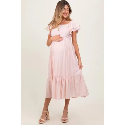 Target Pinkblush Light Pink Flutter Sleeve Maternity Midi Dress Small