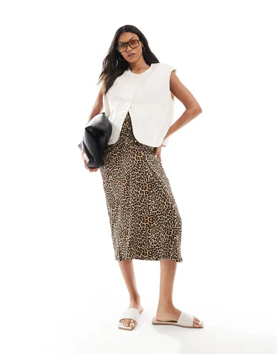 ASOS Mamalicious Maternity ruched over the bump midi skirt in leopard print