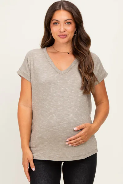 PinkBlush Olive Slub Knit Maternity V-Neck Top
