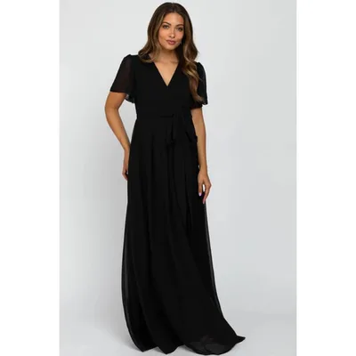 Target Pinkblush Black Chiffon Short Sleeve Maternity Maxi Dress Large