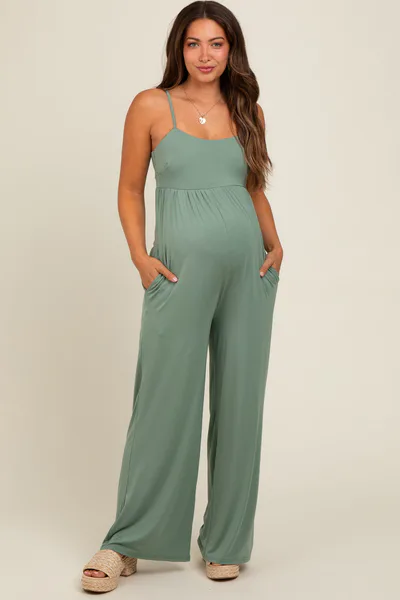 PinkBlush Light Olive Wide Leg Maternity Jumpsuit