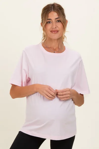 PinkBlush Soft Pink Oversized Short Sleeve Crew Neck Maternity T-Shirt