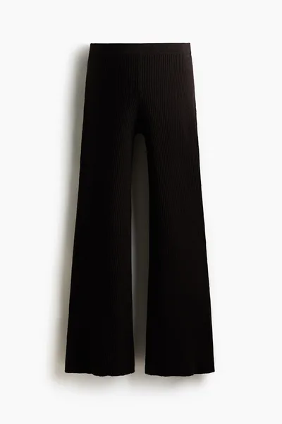 H&M MAMA Wide-Leg Rib-Knit Pants