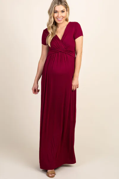 PinkBlush PinkBlush Burgundy Draped Maternity/Nursing Maxi Dress