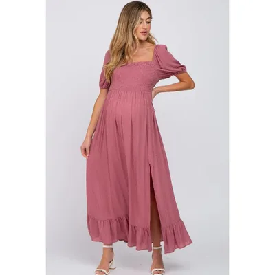 Target Pinkblush Mauve Swiss Dot Square Neck Smocked Maternity Maxi Dress Small