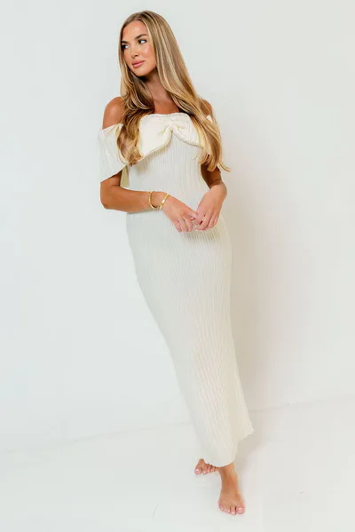 Worth Collective Aston Bow Front Maxi Sweater Dress in Pearl - Bump Friendly & Inclusive Sizing - New Soft Premium Luxe Fabric *5/31 PRE-ORDER*