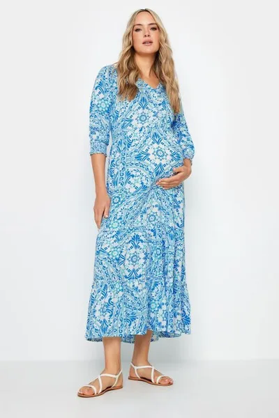 Yours Clothing LTS Tall Maternity Blue Tile Print Tiered Midi Dress