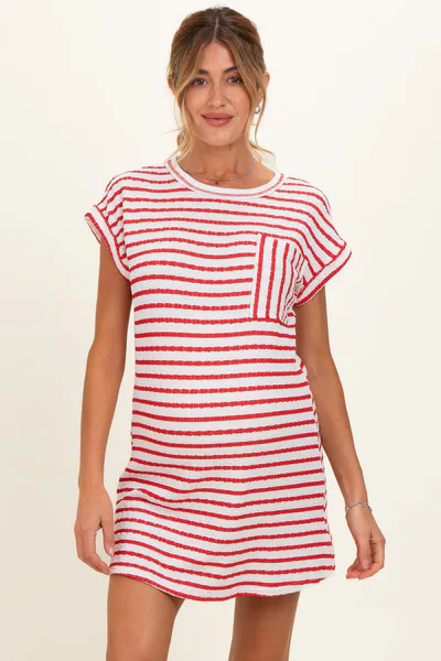 PinkBlush Red Textured Stripe Knit Maternity T-Shirt Dress