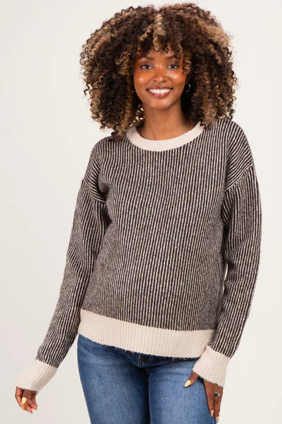 PinkBlush Chocolate Two Tone Ribbed Maternity Sweater