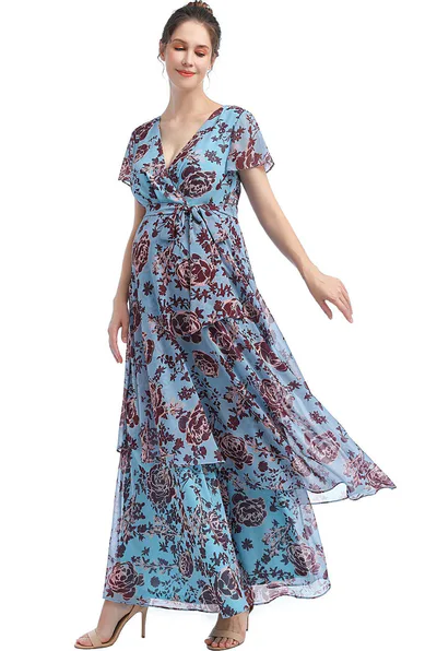Kimi + Kai Kimi + Kai Maternity "Elisa" Faux Wrap Chiffon Maxi Dress