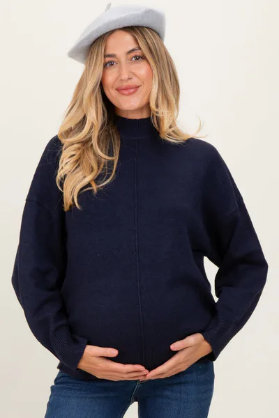PinkBlush Navy Front Seam Mock Neck Maternity Sweater