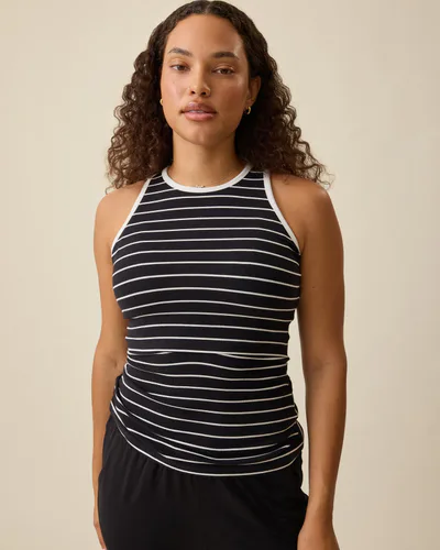 Kindred Bravely Ribbed Bamboo Racerback Nursing Tank | Black & White Stripe