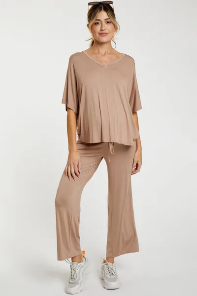 PinkBlush Mocha Cropped Pant Maternity Set