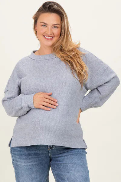 PinkBlush Heather Grey Brushed Ribbed Knit Maternity Plus Pullover