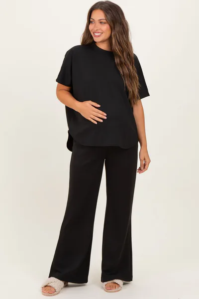 PinkBlush Black Curved Hem Tee Pants Maternity Lounge Set