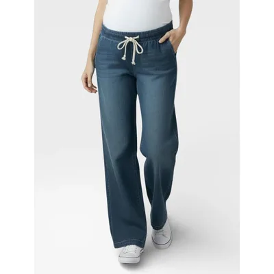 Target Women's Under the Belly Tie Waist Denim Wide Leg Pant - Hansel Wash - Size: Large - Motherhood Maternity