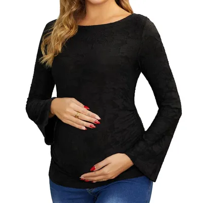 Target INSPIRE CHIC Women's Maternity Tops Lace Floral Long Sleeve Shirts Trendy Work Blouses Pregnant Bodycon Tunics Small Black
