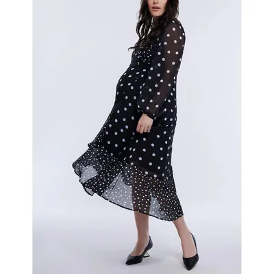 Target Women's Woven Wrap Long Sleeve Midi Dress - Mixed Dots - Size: Small - Motherhood Maternity