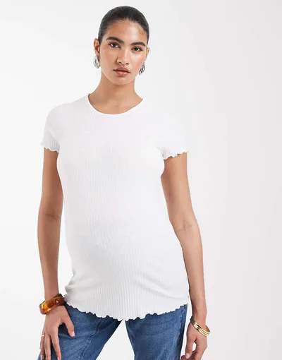 ASOS ONLY Maternity lettuce edge short sleeve top in white