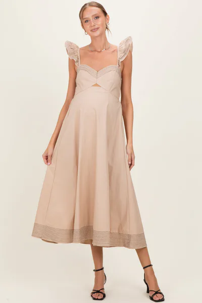 PinkBlush Beige Cutout Seam Detail Maternity Midi Dress