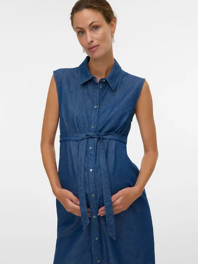For The Creators Sleeveless Denim Maternity Shirt Dress