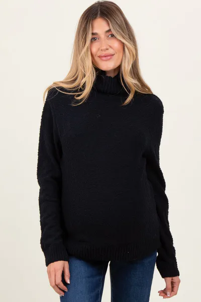 PinkBlush Black Turtleneck Chenille Knit Maternity Sweater
