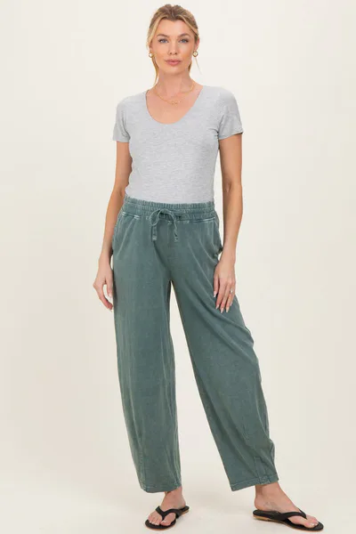 PinkBlush Teal Mineral Wash Barrel Leg Maternity Lounge Pants