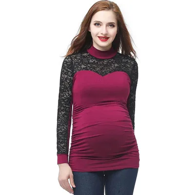 Target Pokkori Mock Neck Lace Panel Maternity Top Berry Small