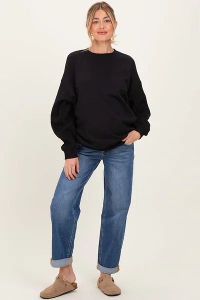 PinkBlush Navy Rolled Hem Maternity Boyfriend Jeans