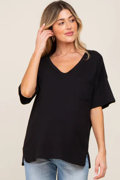PinkBlush Black Pocketed V-Neck Maternity Top
