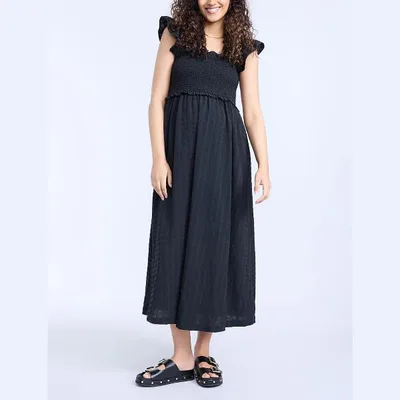 Target Women's Sleeveless Ruffle Shoulder Smocked Maxi Dress - Black - Size: Small - Motherhood Maternity