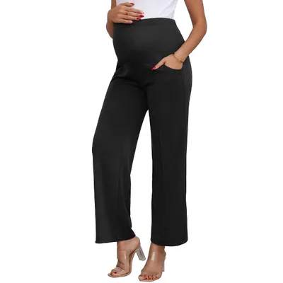 Target INSPIRE CHIC Women's High Stretchy Maternity Pants Over the Belly Wide Leg Loose Pregnancy Pants with Pockets Casual Work XX-Large Black