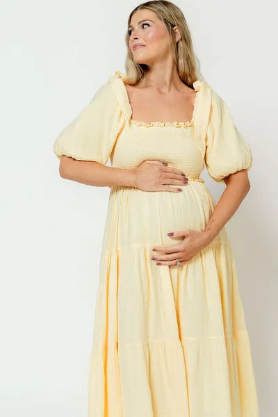 Worth Collective Elena 100% Cotton Midi Dress in Buttercream - Bump Friendly