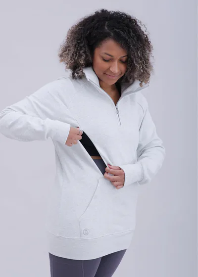 For The Creators Breastfeeding & Maternity 1/4 Zip Sweater | Grey Marl