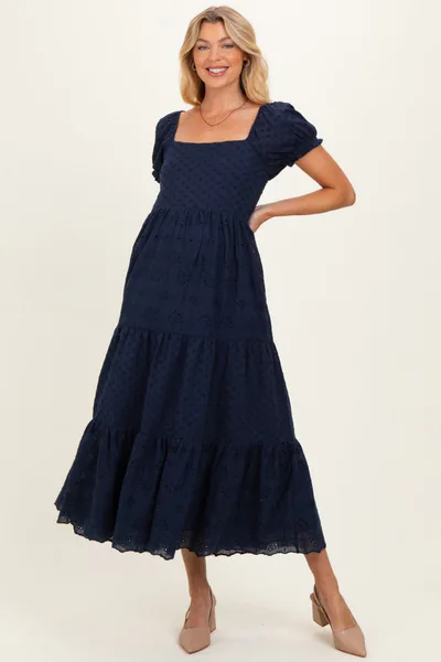 PinkBlush Midnight Embroidered Eyelet Lace Maternity Maxi Dress
