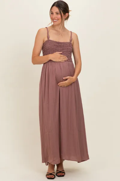 PinkBlush Mauve Textured Smocked Maternity Maxi Dress