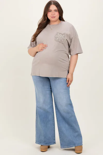 PinkBlush Blue Front Yoke Detail Wide Leg Maternity Plus Jeans