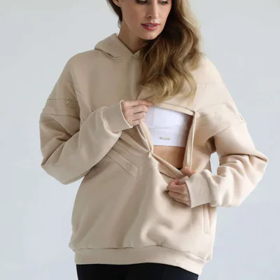 Milk & Baby Isabella Ultra Soft Oversized Nursing & Pregnancy Hoodie | Oatmeal