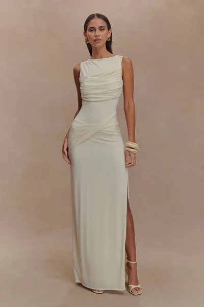 MESHKI Henley Slinky Drape Maxi Dress